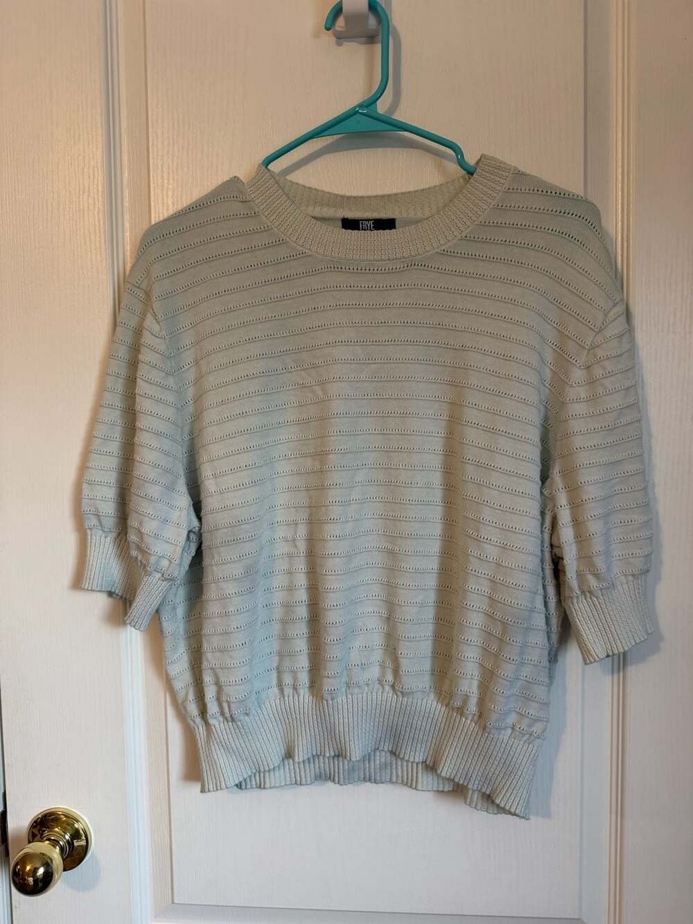 Frye Sweater Size XL Light Green Cotton Short Sleeve